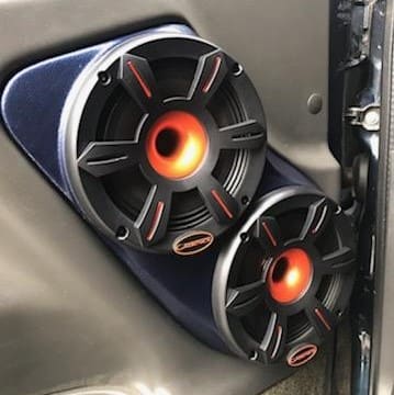 Front Door Custom Speaker Pods for the 2000-2006 Cadillac Escalade Chevrolet Avalanche Silverado Tahoe Suburban GMC Sierra Yukon to hold Dual 6.5 in speakers for car audio installation upgrade