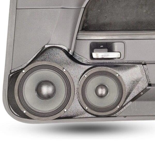 Front Door Custom Speaker Pods for the 2008-2014 Dodge Challenger to hold 8.0 in and 6.5 in speakers for car audio installation upgrade