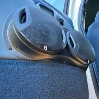 Rear Door Custom Speaker Pods for the 1995-1999 Cadillac Escalade Chevrolet Silverado Suburban Tahoe GMC Sierra Yukon to hold Dual 6.5 in speakers for car audio installation upgrade