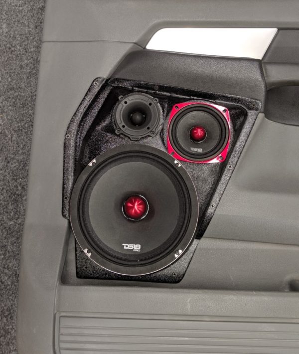 center ortho Speaker Upgrade for the Front Door of your 2006-2008 Dodge Ram. Easy installation of a 8", 4" and 3.5" Super Tweeter for the most powerful car stereo possible.