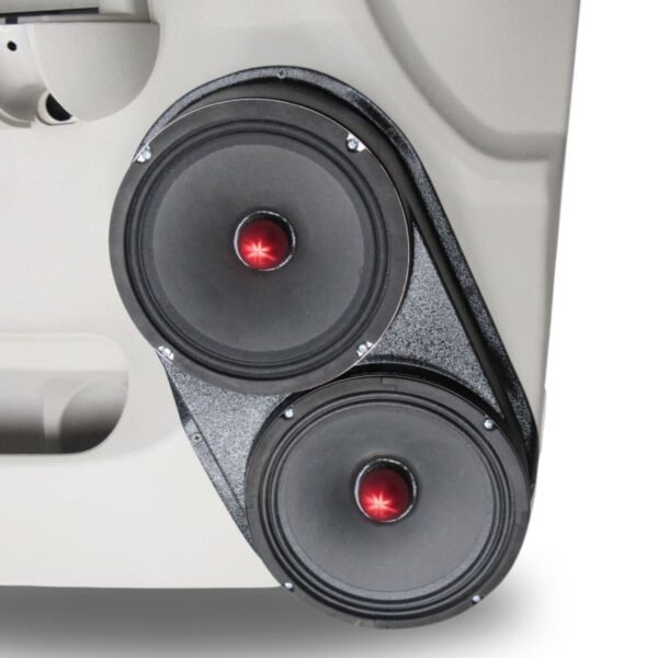Front Door Custom Speaker Pods for the 2007-2009 Chevrolet Silverado GMC Sierra to hold Dual 8.0 in speakers for car audio installation upgrade