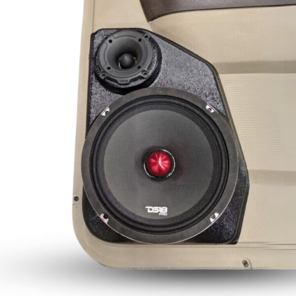 Rear Door Custom Speaker Pods for the 2009-2018 Dodge Ram to hold 8.0 in and 3.5 in speakers for car audio installation upgrade