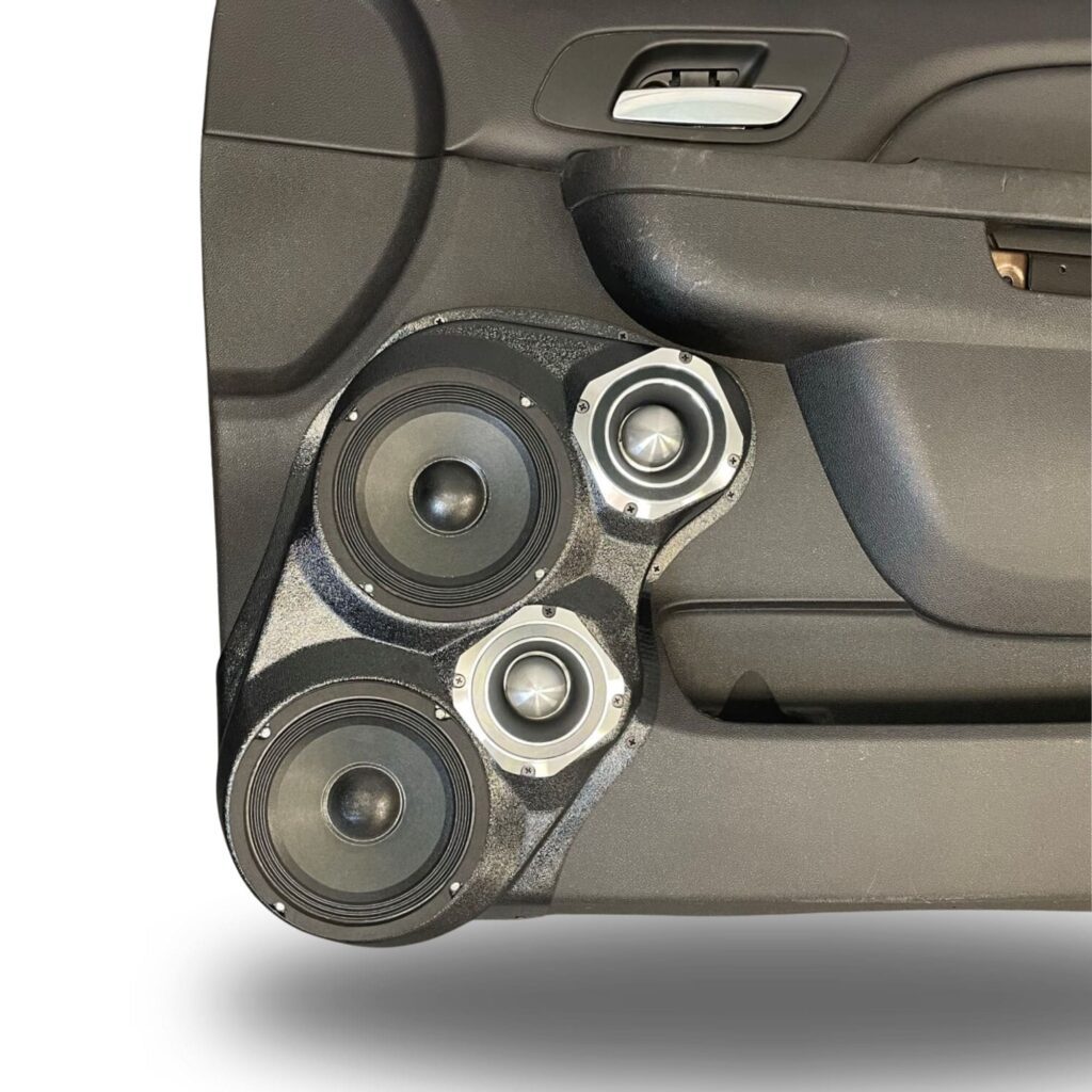 Dual 6.5 + dual 4-inch upper-handle front door speaker pods for compatible 2010–2014 GM full-size trucks and SUVs