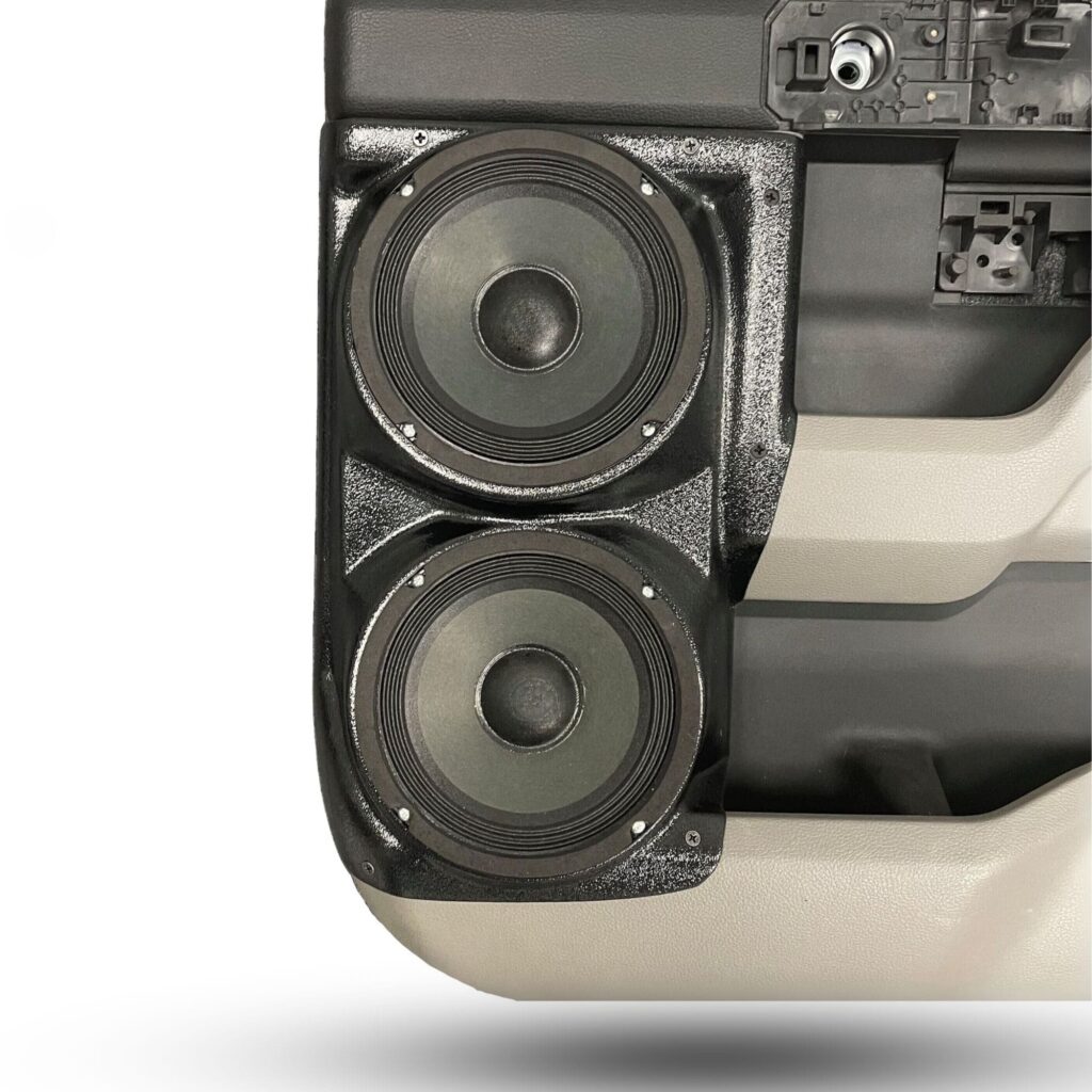 Rear Door Custom Speaker Pods for the 2015-2020 Ford F-150 F-250F-350 to hold Dual 6.5 in  speakers for car audio installation upgrade