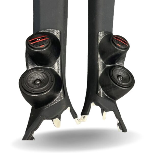 A-Pillar Custom Speaker Pods for the 2015-2021 Lexus RC to hold 3.5 in and 2.0 in speakers for car audio installation upgrade