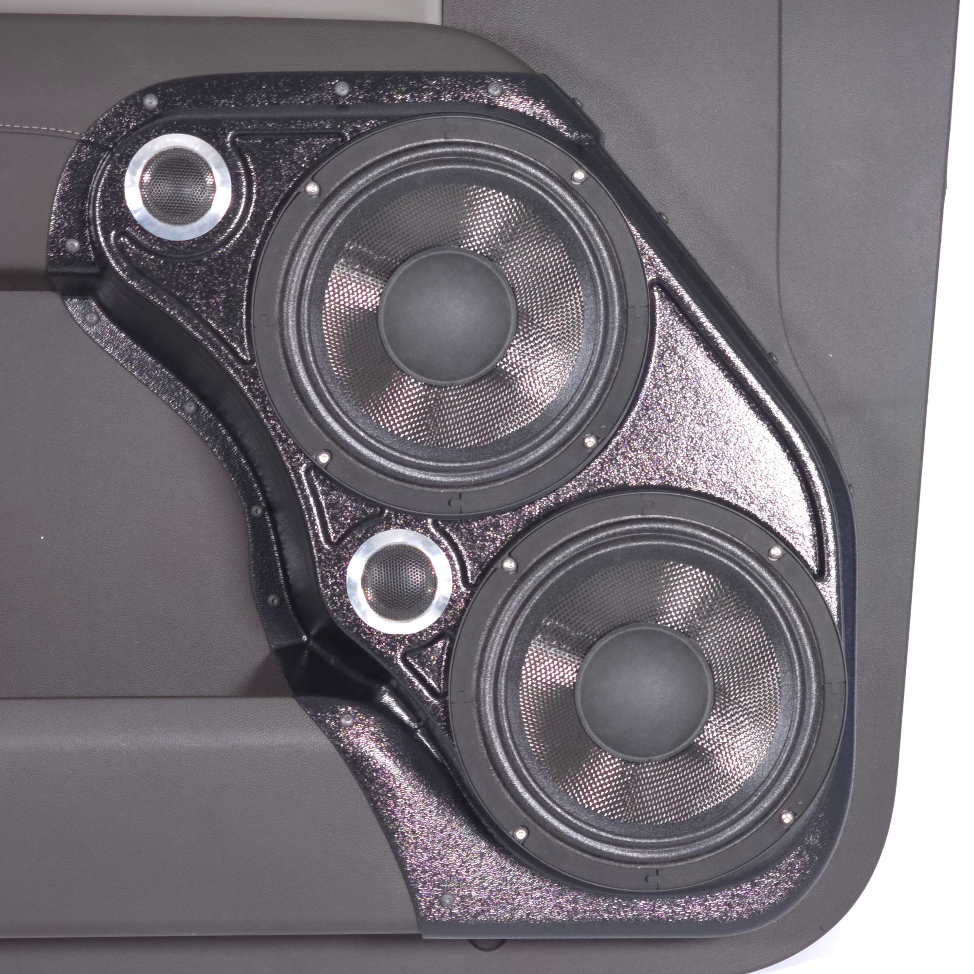 Front Door Dual 8.0 in and Dual 2.0 in Speaker Pods for 2023-2025 Chevrolet Silverado GMC Sierra Front Door Custom Speaker Pods for the 2023-2025 Chevrolet Silverado GMC Sierra to hold Dual 8.0 in and Dual 2.0 in speakers for car audio installation upgrade
