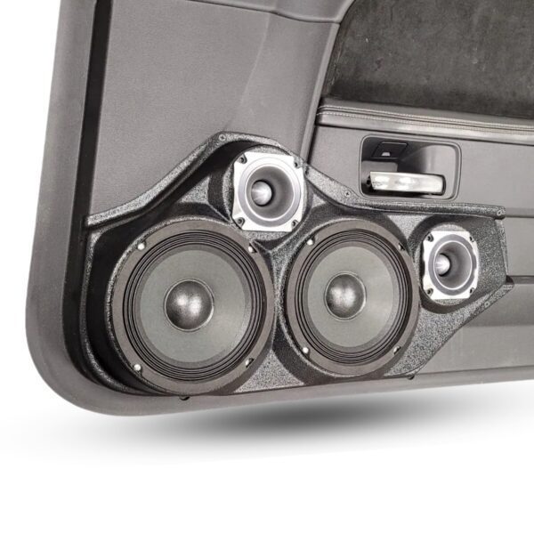 Front Door Custom Speaker Pods for the 2008-2014 Dodge Challenger to hold Dual 6.5 in and Dual 3.5 in speakers for car audio installation upgrade