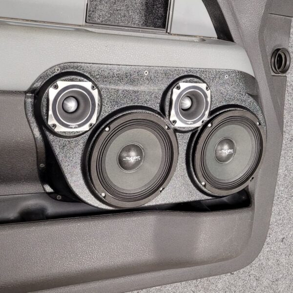 Front Door Custom Speaker Pods for the 2009-2014 Ford F-150 to hold Dual 6.5 in and Dual 3.5 in speakers for car audio installation upgrade
