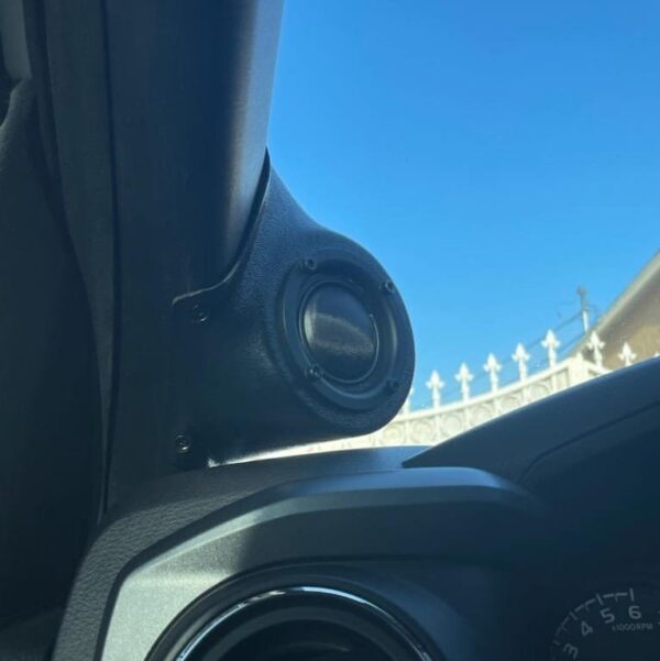 A-Pillar Custom Speaker Pods for the 2016-2023 Toyota Tacoma to hold 3.5 in speakers for car audio installation upgrade
