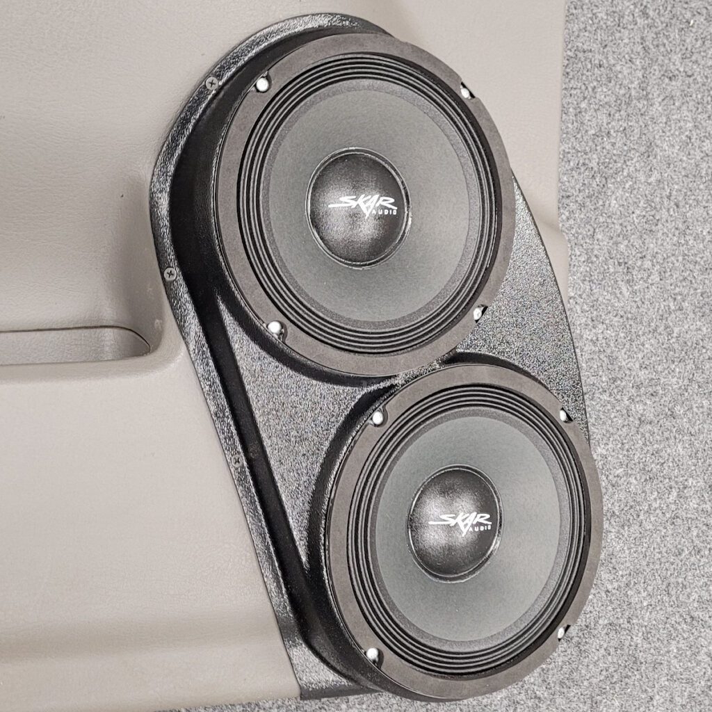 Front Door Custom Speaker Pods for the 2002-2005 GMC Envoy to hold Dual 8.0 in speakers for car audio installation upgrade