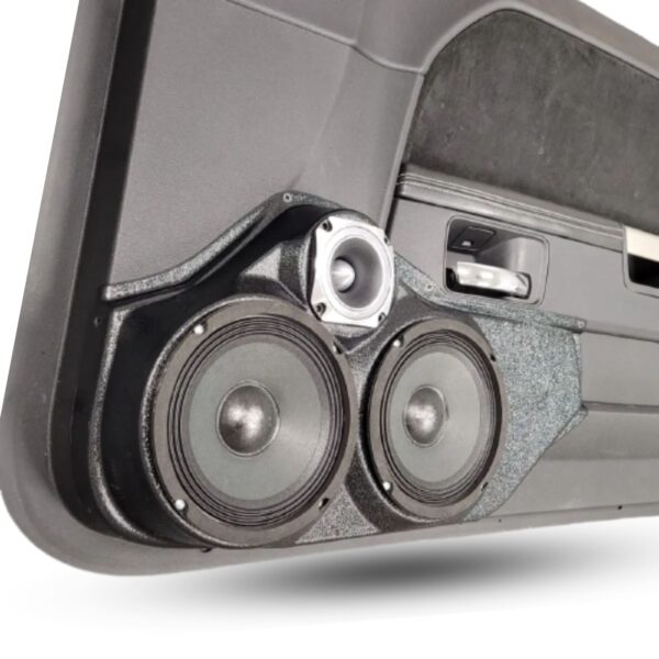 Front Door Custom Speaker Pods for the 2008-2014 Dodge Challenger to hold Dual 6.5 in and 3.5 in speakers for car audio installation upgrade