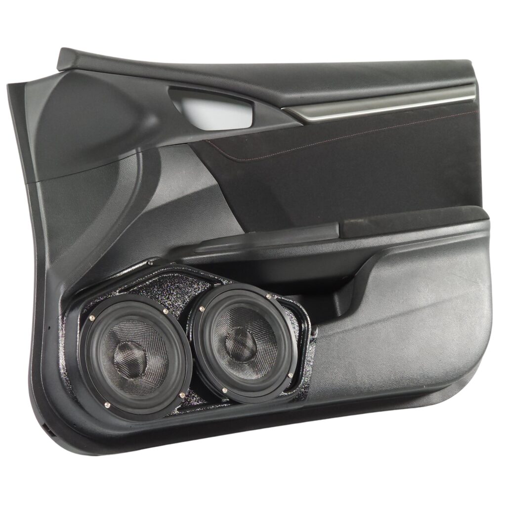 Front Door Custom Speaker Pods for the 2016-2020 Honda Civic to hold Dual 6.5 in speakers for car audio installation upgrade