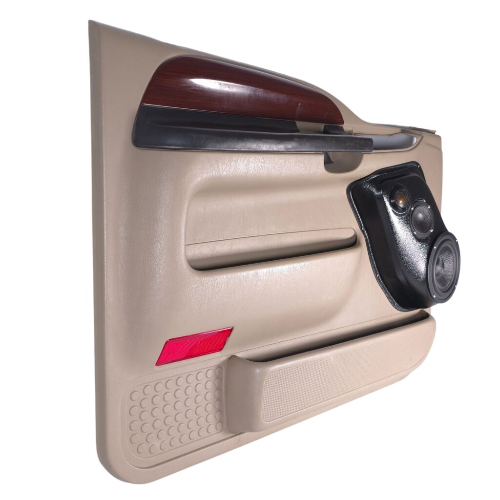 Front Door Custom Speaker Pods for the 1999-2007 Ford Excursion F-250F-350 to hold 6.5 in and 3.5 in and 2.0 in speakers for car audio installation upgrade