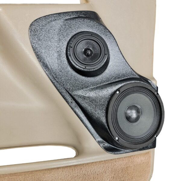 Front Door Custom Speaker Pods for the 2000-2006 Cadillac Escalade Chevrolet Avalanche Silverado Tahoe Suburban GMC Sierra Yukon to hold 6.5 in and 3.5 in speakers for car audio installation upgrade