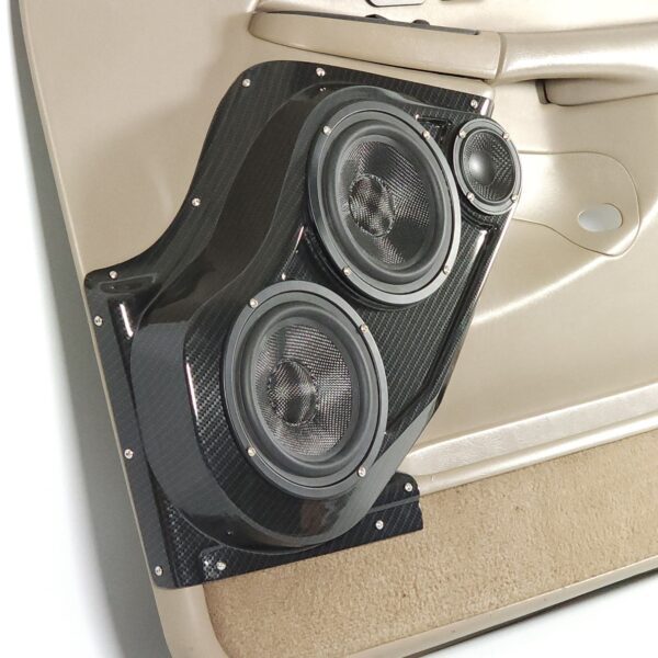 Front Door Custom Speaker Pods for the 2000-2006 Cadillac Escalade Chevrolet Avalanche Silverado Tahoe Suburban GMC Sierra Yukon to hold Dual 6.5 in and 3.5 in speakers for car audio installation upgrade