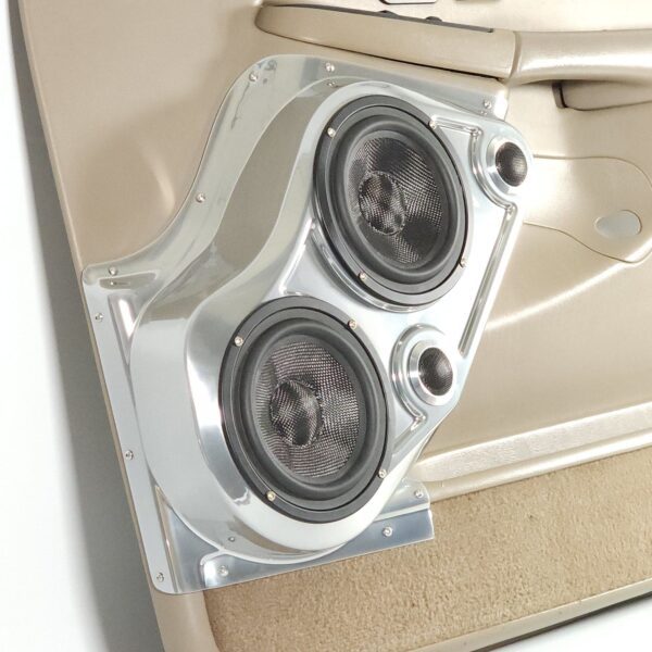 Front Door Custom Speaker Pods for the 2000-2006 Cadillac Escalade Chevrolet Avalanche Silverado Tahoe Suburban GMC Sierra Yukon to hold Dual 6.5 in and Dual 2.0 in speakers for car audio installation upgrade