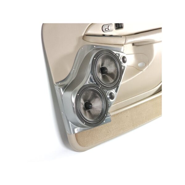 Front Door Custom Speaker Pods for the 2000-2006 Cadillac Escalade Chevrolet Avalanche Silverado Tahoe Suburban GMC Sierra Yukon to hold Dual 8.0 in and Dual 2.0 in speakers for car audio installation upgrade