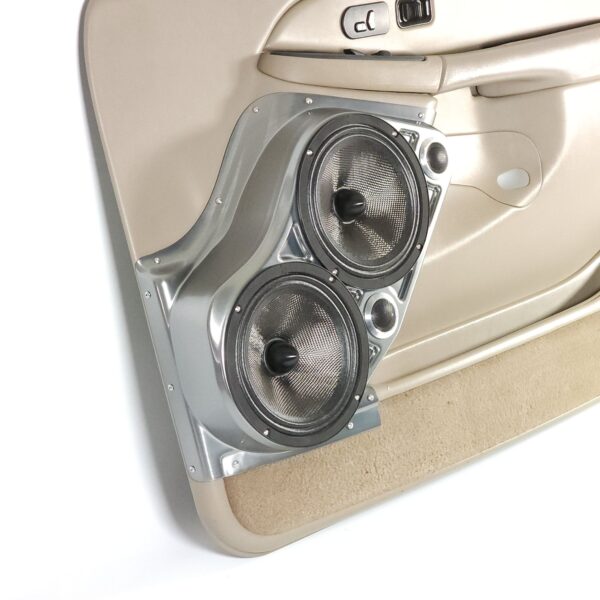 Front Door Custom Speaker Pods for the 2000-2006 Cadillac Escalade Chevrolet Avalanche Silverado Tahoe Suburban GMC Sierra Yukon to hold Dual 8.0 in and Dual 2.0 in speakers for car audio installation upgrade