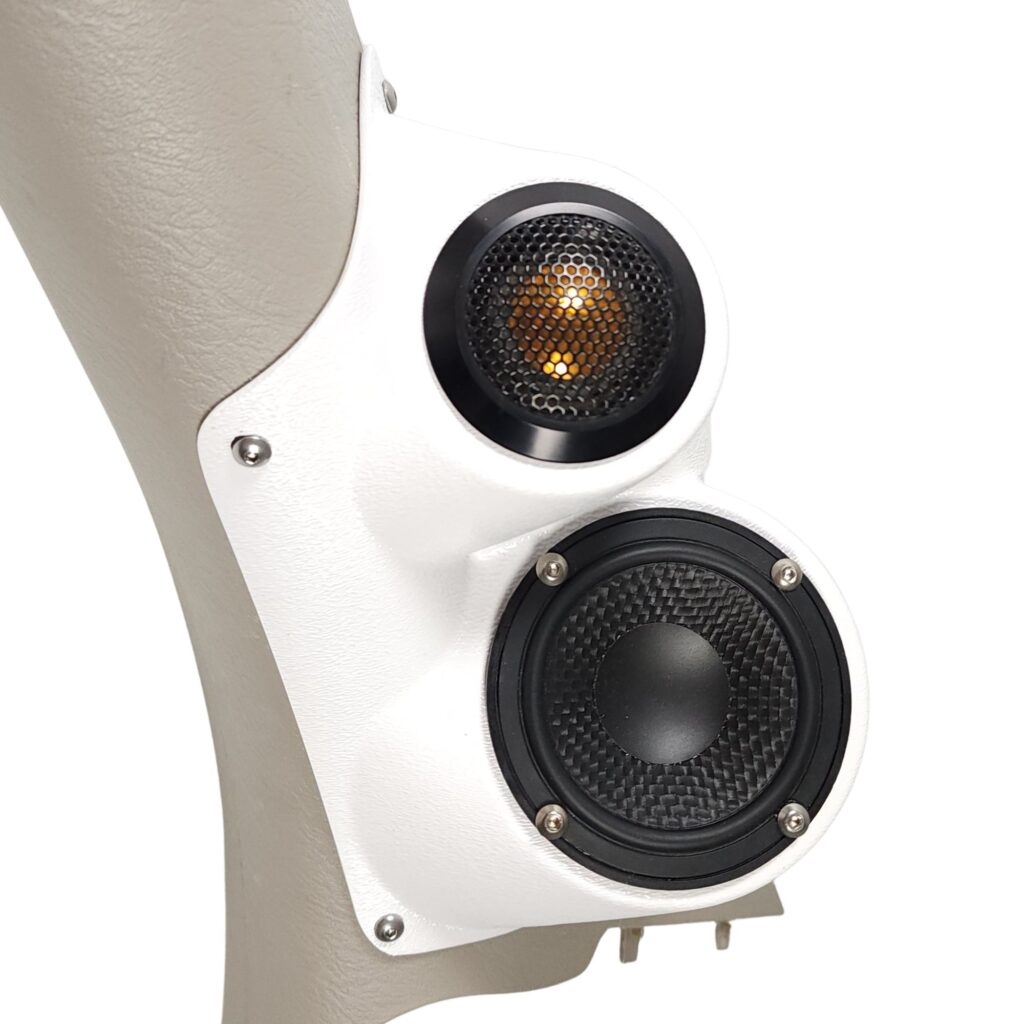 A-Pillar Custom Speaker Pods for the 2002-2005 Dodge Ram Ram to hold 3.5 in and 2.0 in speakers for car audio installation upgrade