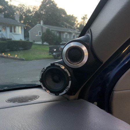 A-Pillar Custom Speaker Pods for the 2002-2005 Chevrolet Trailblazer GMC Envoy GMC EnvoyXL Isuzu Ascender to hold 3.5 in and 2.0 in speakers for car audio installation upgrade