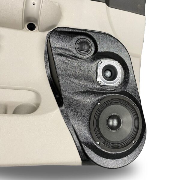 Front Door Custom Speaker Pods for the 2007-2009 Chevrolet Silverado GMC Sierra to hold 6.5 in and 3.5 in and 2.0 in speakers for car audio installation upgrade