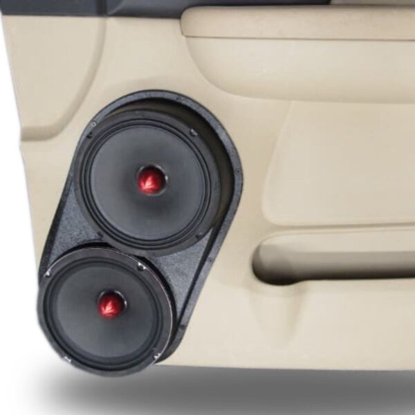 Front Door Custom Speaker Pods for the 2007-2009 Cadillac Escalade Chevrolet Avalanche Tahoe Silverado Suburban GMC Yukon Sierra to hold Dual 8.0 in speakers for car audio installation upgrade