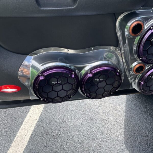 Front Door Custom Speaker Pods for the 2007-2009 Chevrolet Avalanche Silverado Suburban Tahoe GMC Sierra Yukon to hold Dual 8.0 in speakers for car audio installation upgrade