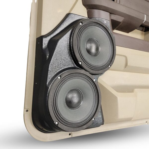 Front Door Custom Speaker Pods for the 2009-2018 Dodge Ram to hold Dual 8.0 in speakers for car audio installation upgrade