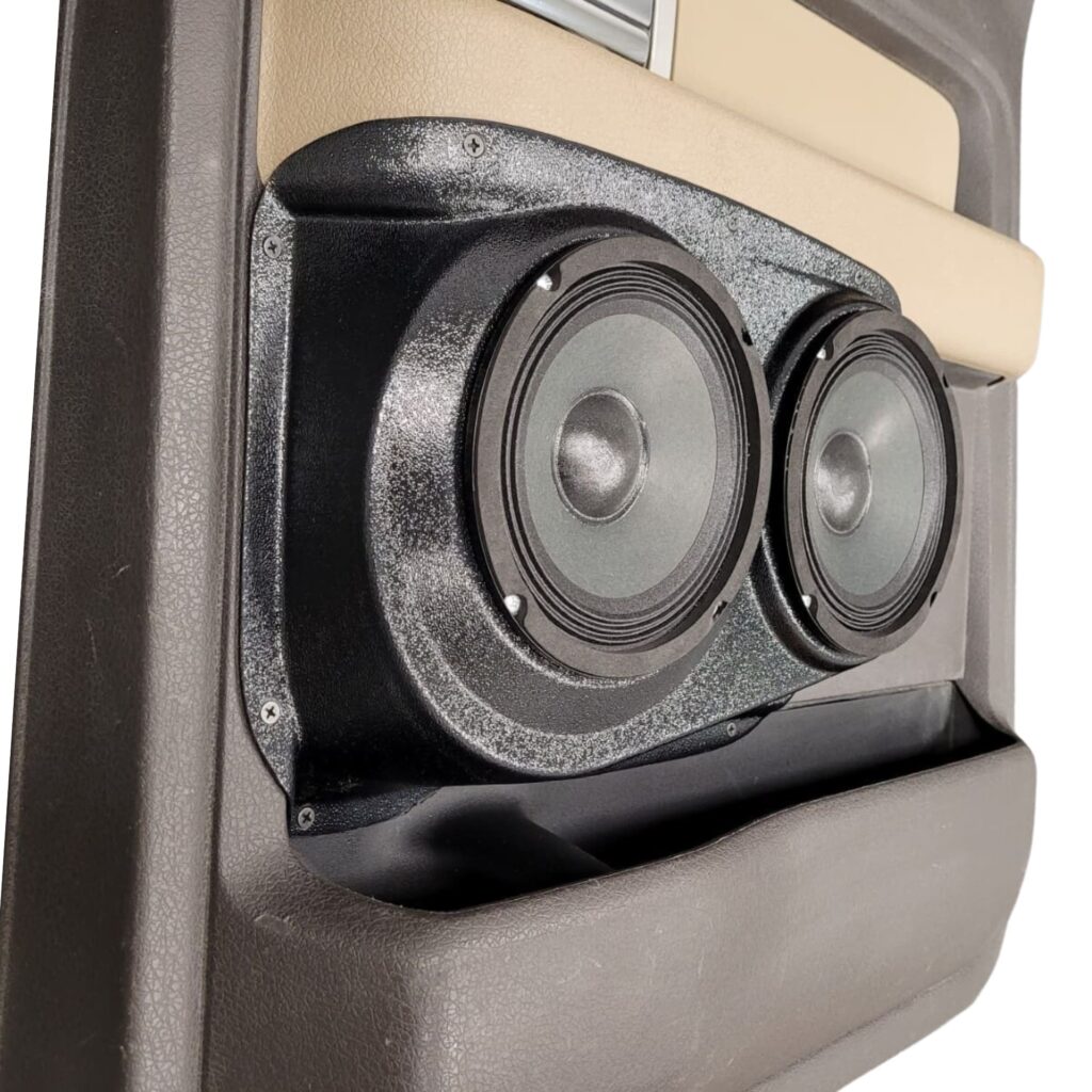 Rear Door Custom Speaker Pods for the 2009-2014 Ford F-150 to hold Dual 6.5 in speakers for car audio installation upgrade