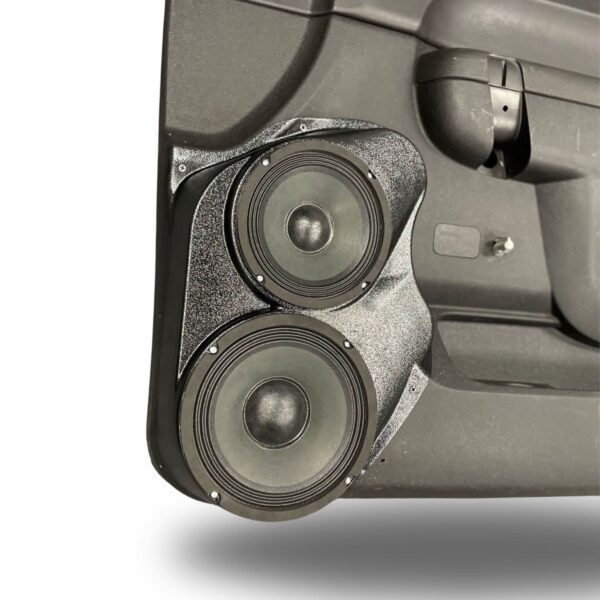 Front Door Custom Speaker Pods for the 2010-2013 Chevrolet Silverado GMC Sierra to hold 8.0 in and 6.5 in speakers for car audio installation upgrade