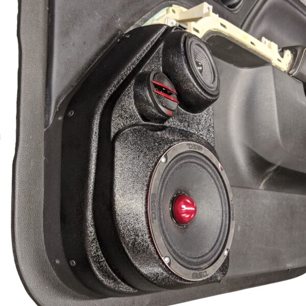 Front Door Custom Speaker Pods for the 2014-2018 Chevrolet Silverado GMC Sierra to hold 6.5 in and 3.5 in speakers for car audio installation upgrade