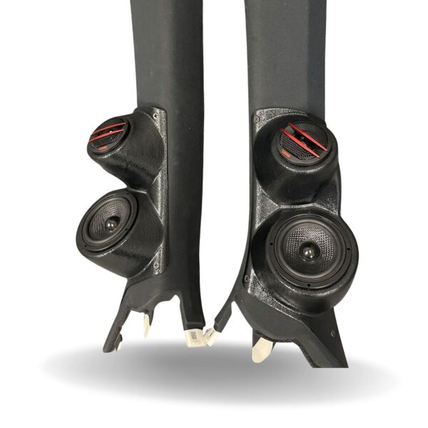 A-Pillar Custom Speaker Pods for the 2015-2021 Lexus RC to hold 3.5 in and 2.0 in speakers for car audio installation upgrade