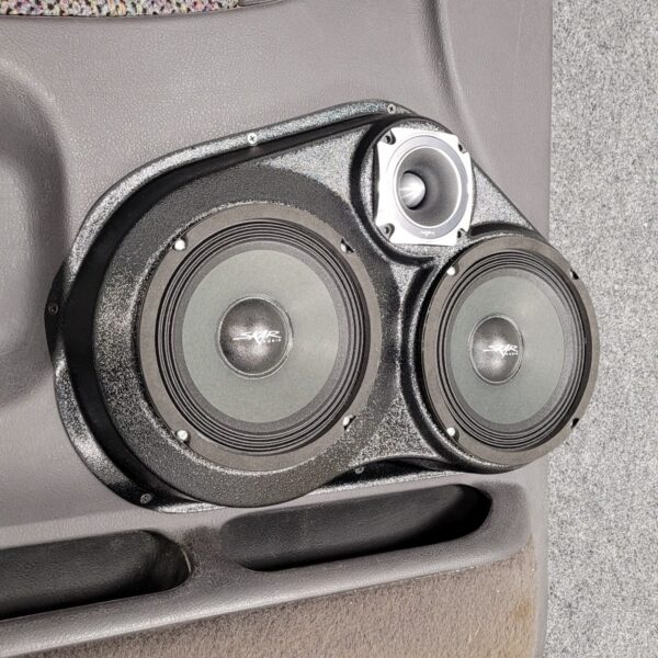 Front Door Custom Speaker Pods for the 1994-1998 Dodge Ram Ram to hold Dual 6.5 in and 3.5 in speakers for car audio installation upgrade