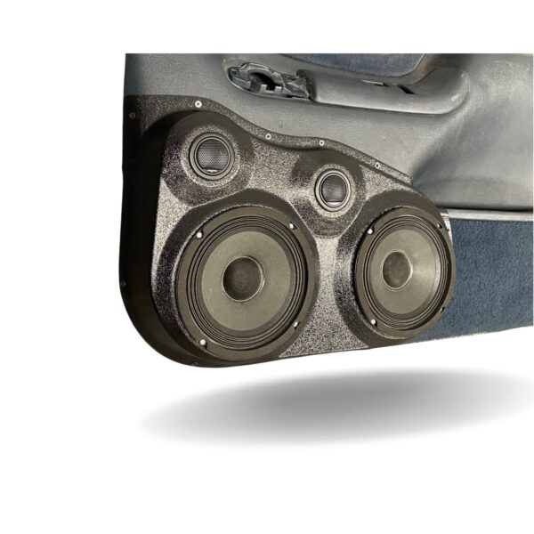 Front Door Custom Speaker Pods for the 1995-1999 Cadillac Escalade Chevrolet Silverado Suburban Tahoe GMC Sierra Yukon to hold Dual 6.5 in and Dual 2.0 in speakers for car audio installation upgrade