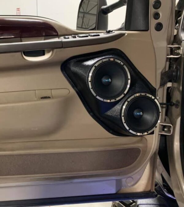 Front Door Custom Speaker Pods for the 1999-2007 Ford Excursion F-250F-350 to hold Dual 6.5 in speakers for car audio installation upgrade