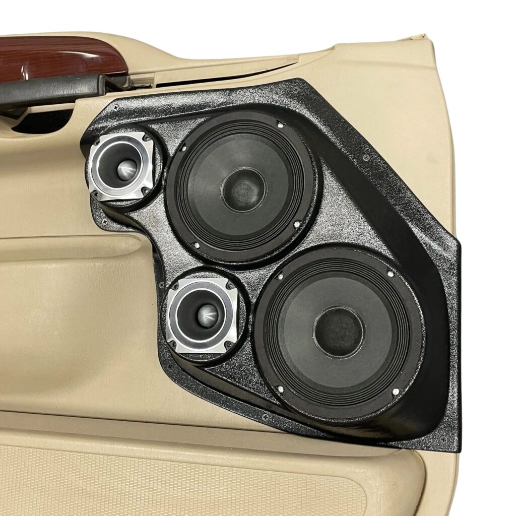 Front Door Custom Speaker Pods for the 1999-2007 Ford Excursion F-250F-350 to hold Dual 6.5 in and Dual 3.5 in speakers for car audio installation upgrade