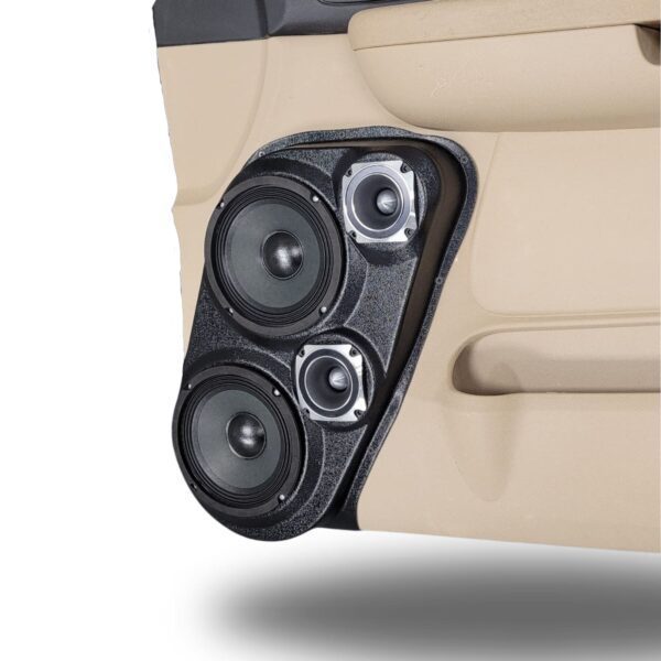 Front Door Custom Speaker Pods for the 2007-2009 Cadillac Escalade Chevrolet Avalanche Tahoe Silverado Suburban GMC Yukon Sierra to hold Dual 6.5 in and Dual 3.5 in speakers for car audio installation upgrade