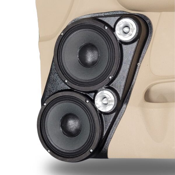 Front Door Custom Speaker Pods for the 2007-2009 Cadillac Escalade Chevrolet Avalanche Tahoe Silverado Suburban GMC Yukon Sierra to hold Dual 8.0 in and Dual 2.0 in speakers for car audio installation upgrade