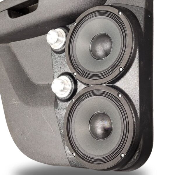 Rear Door Custom Speaker Pods for the 2007-2009 Cadillac Escalade Chevrolet Avalanche Tahoe Silverado Suburban GMC Yukon Sierra to hold Dual 8.0 in and Dual 2.0 in speakers for car audio installation upgrade
