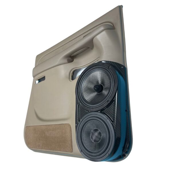 Rear Door Custom Speaker Pods for the 2000-2006 Cadillac Escalade Chevrolet Avalanche Silverado Tahoe Suburban GMC Sierra Yukon to hold 8.0 in and 6.5 in speakers for car audio installation upgrade