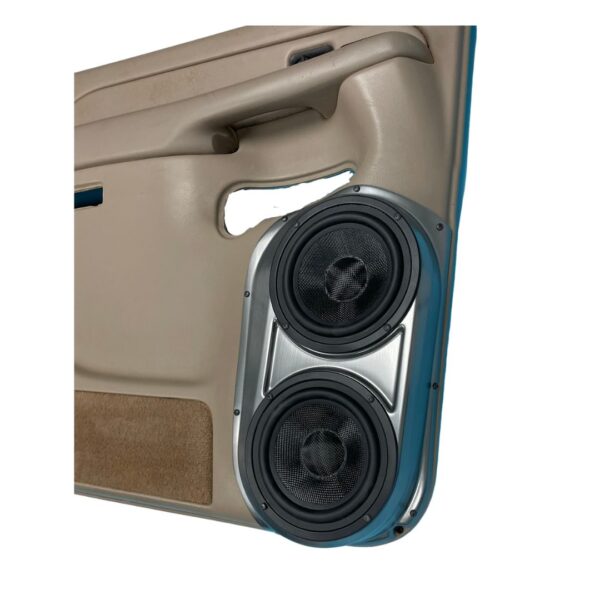 Rear Door Custom Speaker Pods for the 2000-2006 Cadillac Escalade Chevrolet Avalanche Silverado Tahoe Suburban GMC Sierra Yukon to hold Dual 6.5 in speakers for car audio installation upgrade