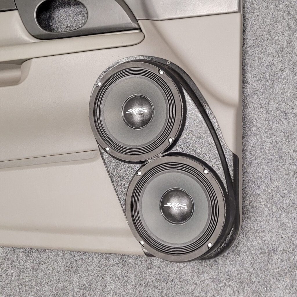 Front Door Custom Speaker Pods for the 2002-2005 GMC Envoy to hold Dual 8.0 in speakers for car audio installation upgrade