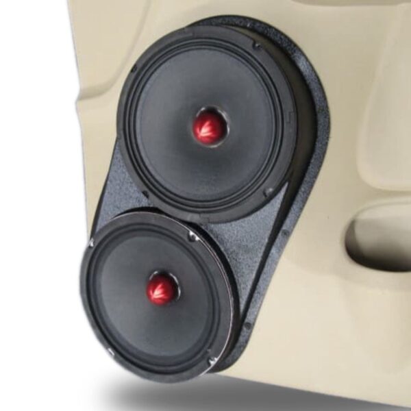Front Door Custom Speaker Pods for the 2007-2009 Cadillac Escalade Chevrolet Avalanche Tahoe Silverado Suburban GMC Yukon Sierra to hold Dual 8.0 in speakers for car audio installation upgrade