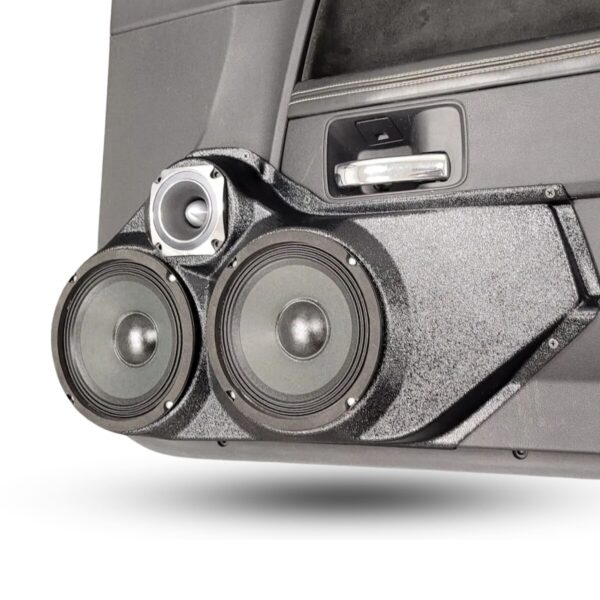 Front Door Custom Speaker Pods for the 2008-2014 Dodge Challenger to hold Dual 6.5 in and 3.5 in speakers for car audio installation upgrade