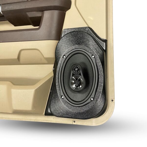 Front Door Custom Speaker Pods for the 2009-2018 Dodge Ram to hold 6.0 in x 9.0 in speakers for car audio installation upgrade