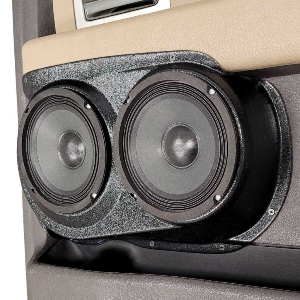 Rear Door Custom Speaker Pods for the 2009-2014 Ford F-150 to hold Dual 6.5 in speakers for car audio installation upgrade