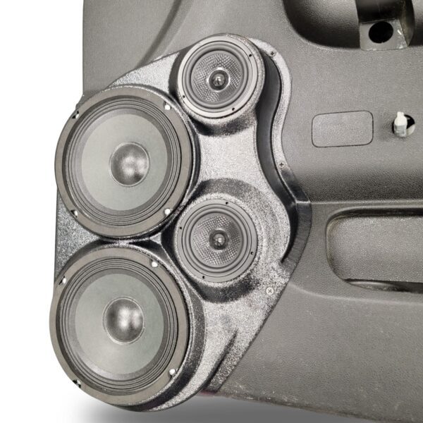 Front Door Custom Speaker Pods for the 2010-2013 Chevrolet Silverado GMC Sierra to hold Dual 6.5 in and Dual 3.5 in speakers for car audio installation upgrade