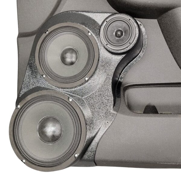 Front Door Custom Speaker Pods for the 2007-2009 Cadillac Escalade Chevrolet Avalanche Tahoe Silverado Suburban GMC Yukon Sierra to hold 8.0 in and 6.5 in and 3.5 in speakers for car audio installation upgrade