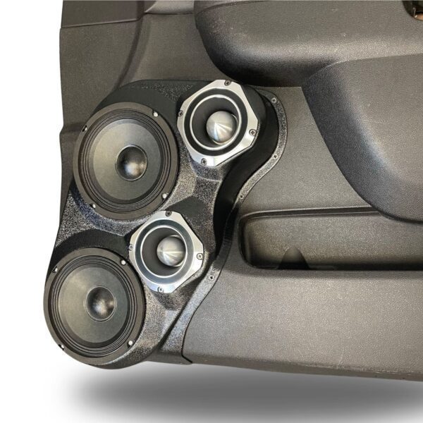 Front Door Custom Speaker Pods for the 2007-2009 Cadillac Escalade Chevrolet Avalanche Tahoe Silverado Suburban GMC Yukon Sierra to hold Dual 6.5 in and Dual 4.0 in speakers for car audio installation upgrade