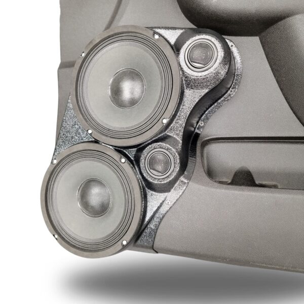 Front Door Custom Speaker Pods for the 2007-2009 Cadillac Escalade Chevrolet Avalanche Tahoe Silverado Suburban GMC Yukon Sierra to hold Dual 8.0 in and Dual 2.0 in speakers for car audio installation upgrade